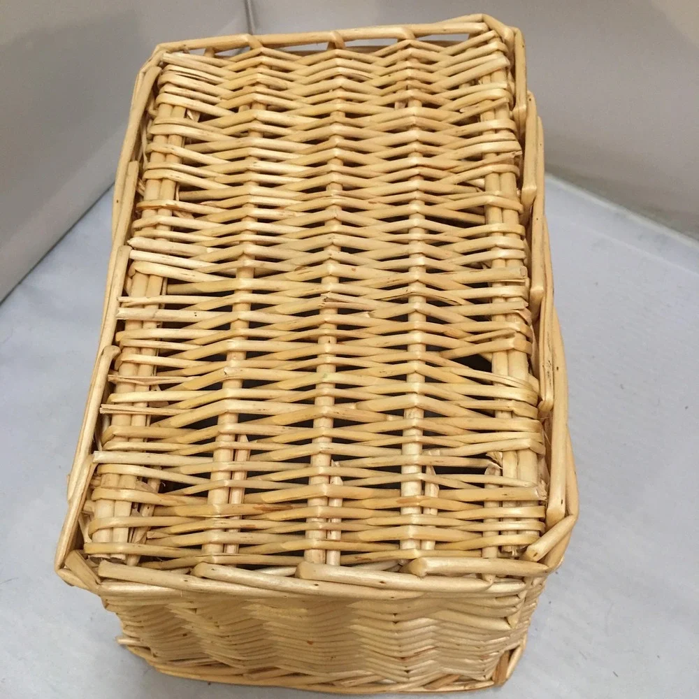 Wicker Storage Basket Unisex Small Tan Woven Rectangular Organizer Cottagecore